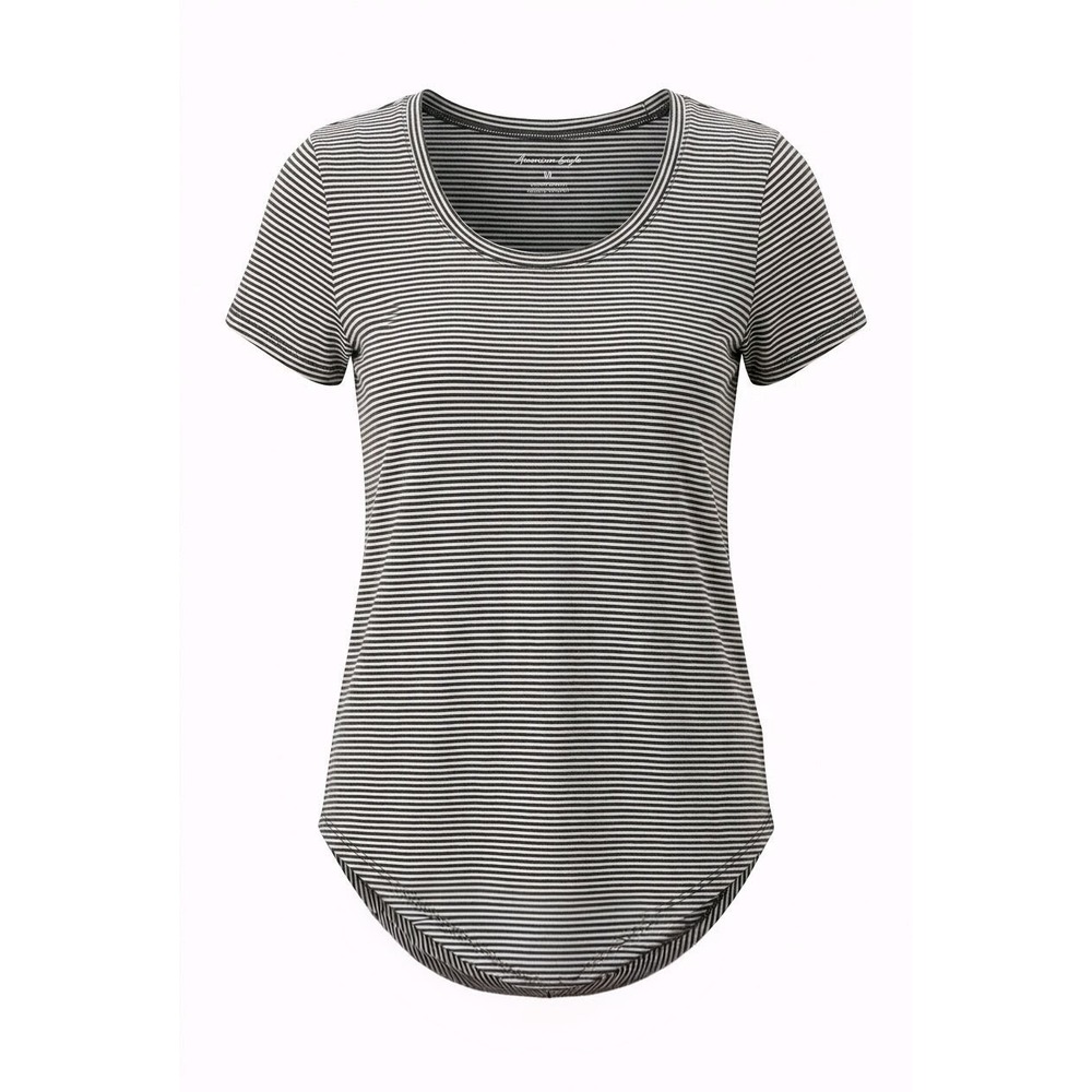 Madewell Womens XS Black White Striped Scoop Neck Curved Hem Short Sleeve TShirt